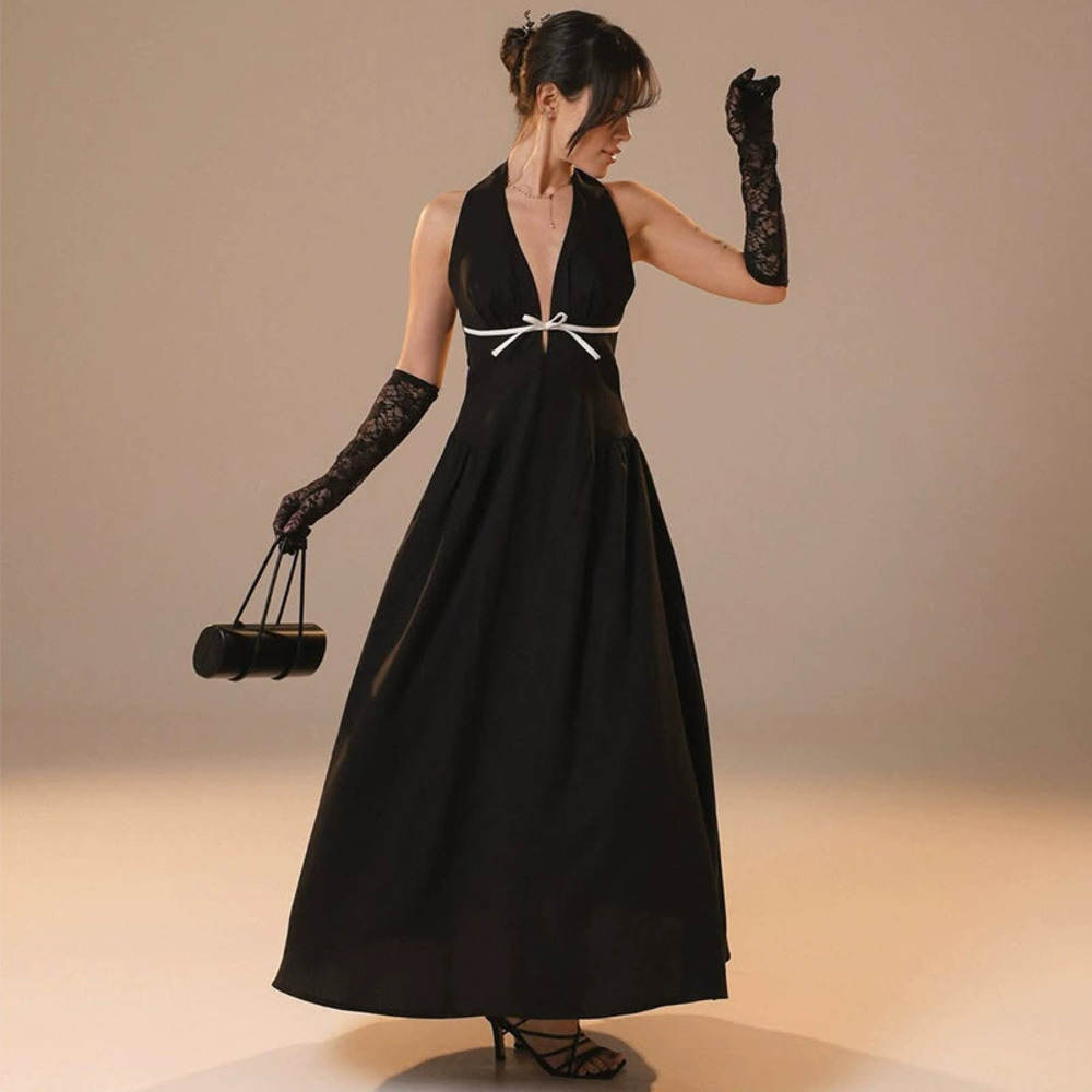 Forever 21 Summer Halter Backless Lace Gloves Black Dress